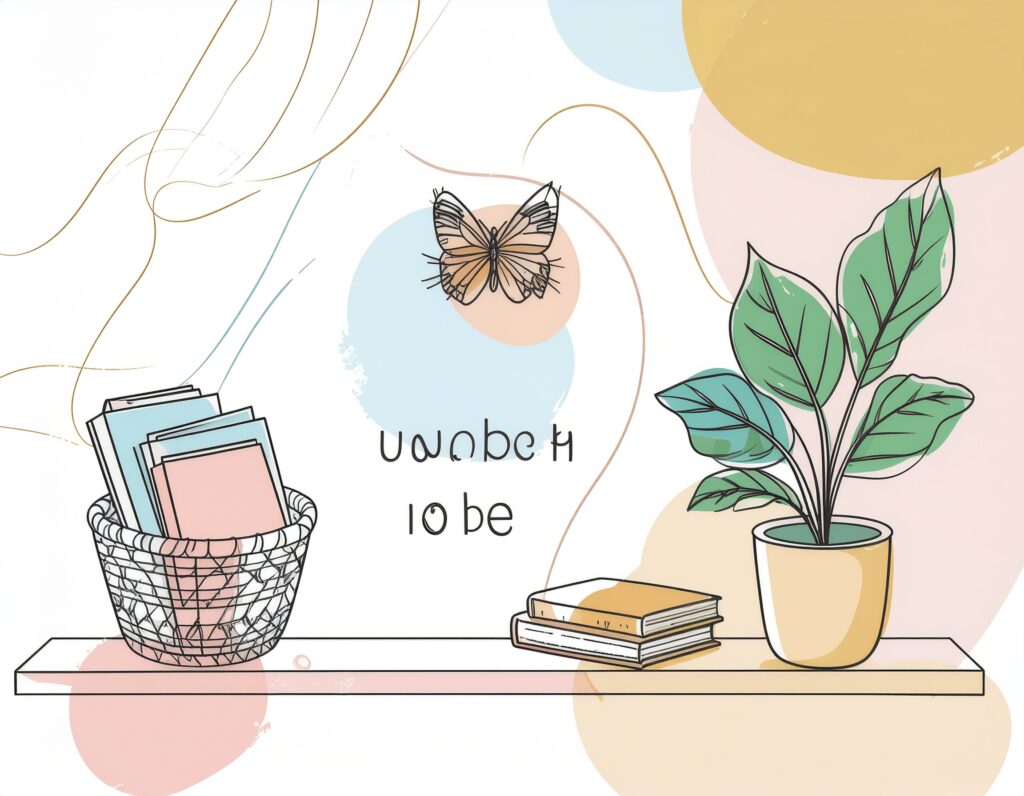 A calm tidy corner of a UK home with a basket, books and a plant illustrating ADHD-friendly organisation.