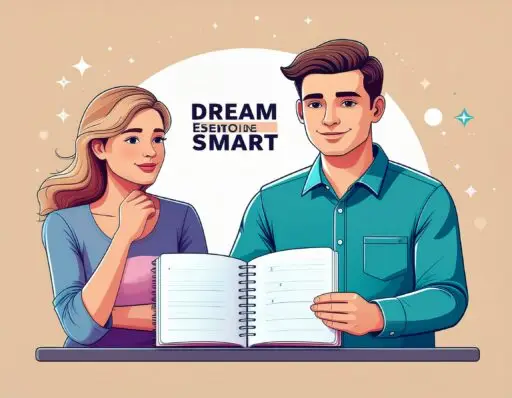 ADHD coach and client working together using the Dream SMART Framework with a notebook showing goal-setting steps