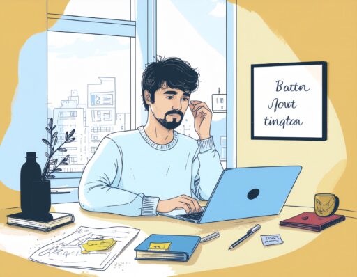 An adult with ADHD sitting at a desk looking overwhelmed by a task on their laptop screen