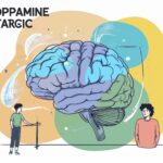 Abstract illustration of the ADHD brain with dopamine pathways highlighted, showing a person hesitating at a starting line
