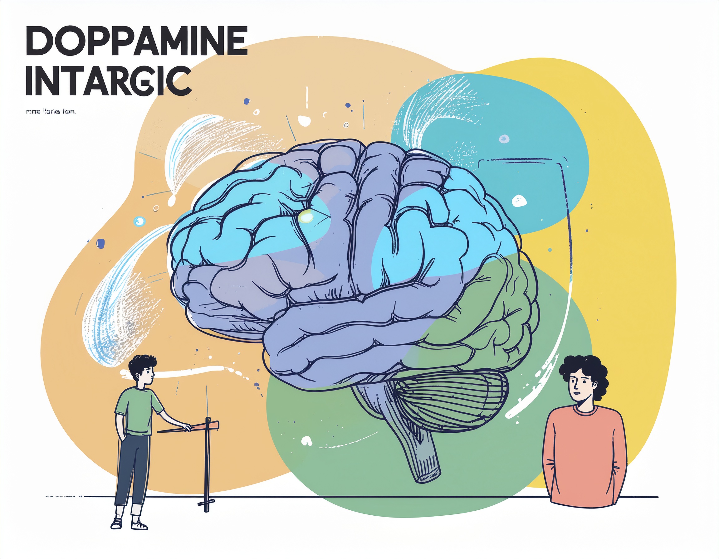 Abstract illustration of the ADHD brain with dopamine pathways highlighted, showing a person hesitating at a starting line