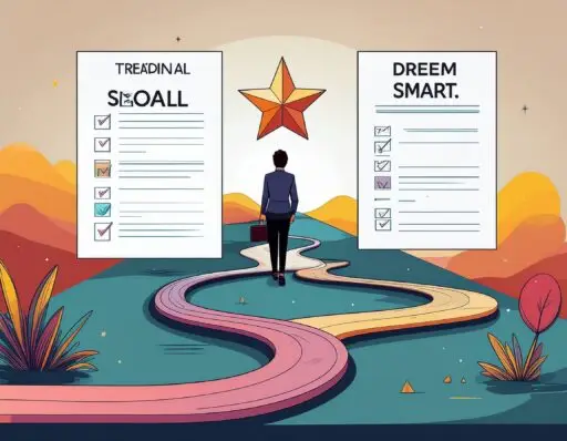 Diagram comparing Traditional SMART goals with the Dream SMART Framework used in ADHD coaching